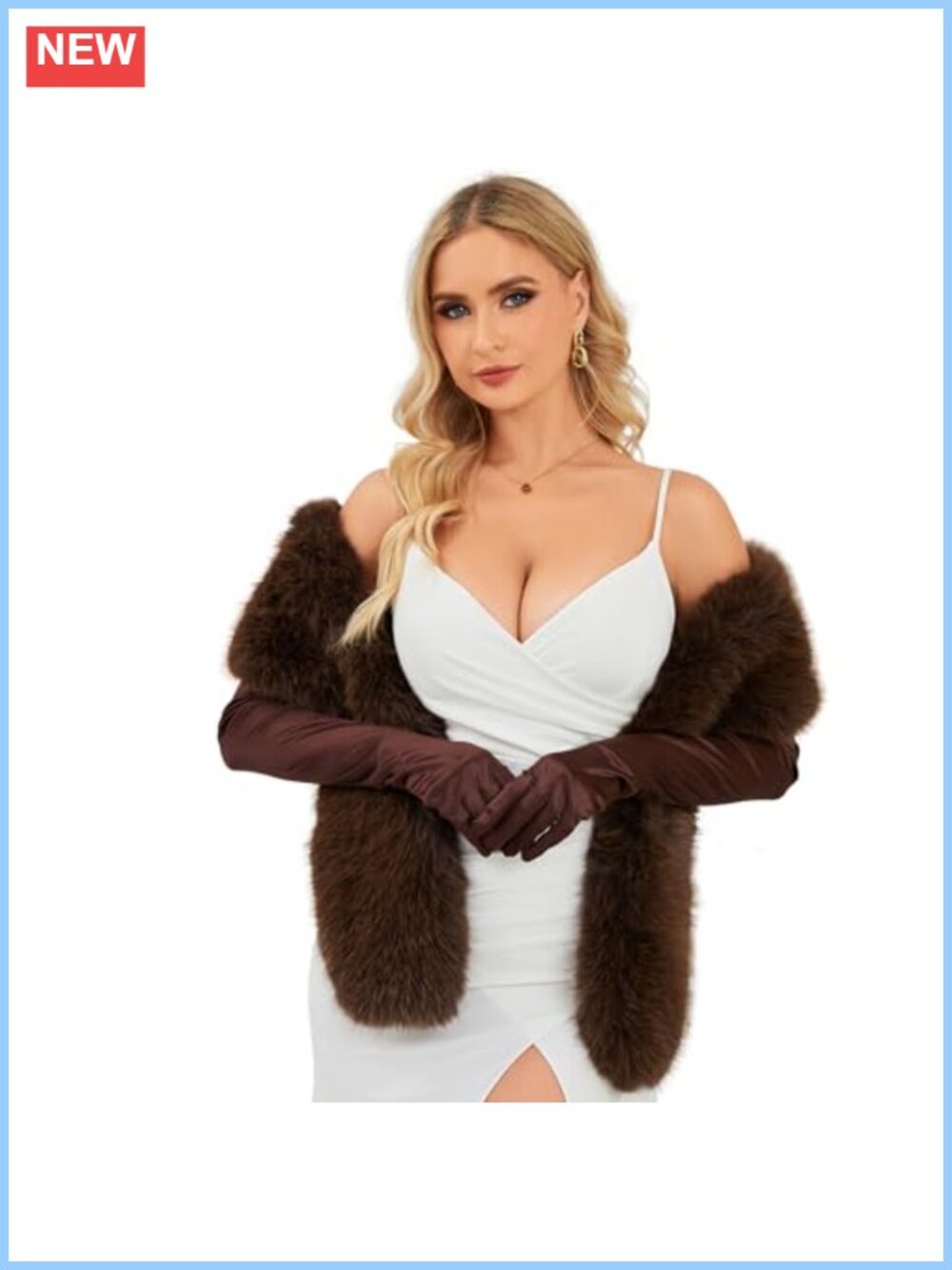 Faux Fur Collar Scarf Wrap and Long Tea Party Gloves Winter Set